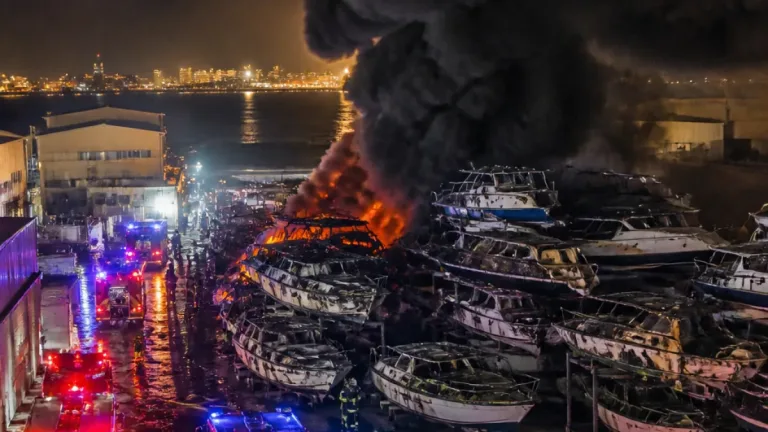 Fuego en el depósito de embarcaciones de El Puerto de Santa María daña 14 barcos