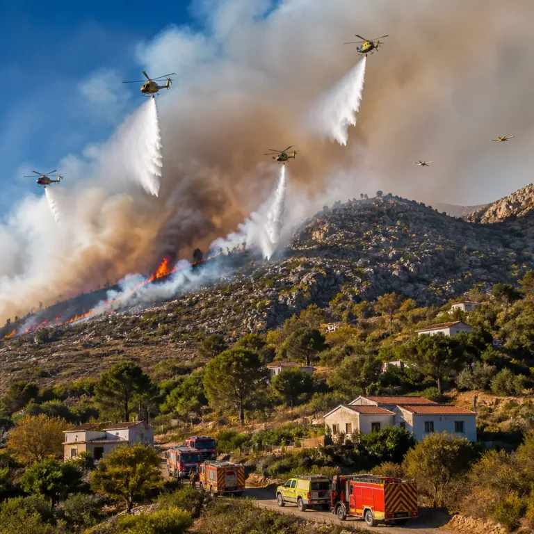 Seis medios aéreos luchan contra el incendio reactivado en Quintela (Balboa) que obliga a decretar nivel 1